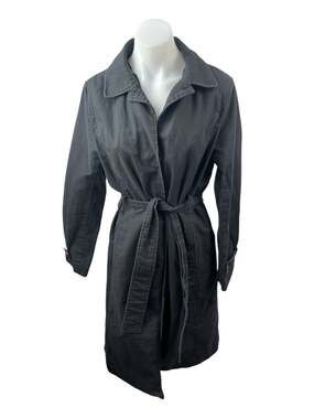 John Lewis Women's Black Long Sleeve Collared Belted Midi Trench Coat Jacket 10